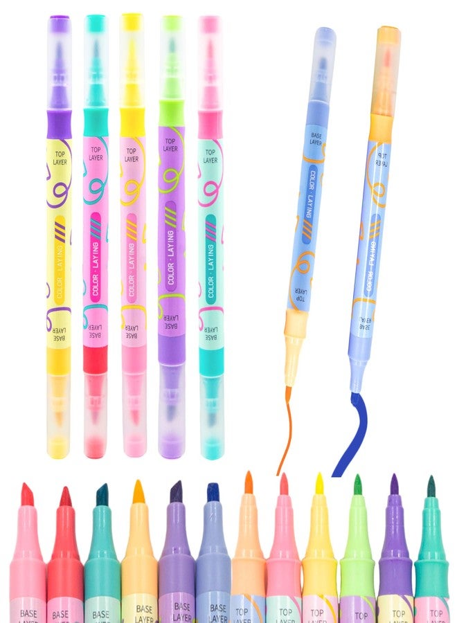 WISHKEY Double-Head Color Overlay Marker Pens, Non-Toxic Ink Marker, Quick Drying Colorful Highlighter Pens for Multipurpose, Stationery Items for Kids and Adults, 8+ Years (Pack of 6, Multicolor) - Image 1